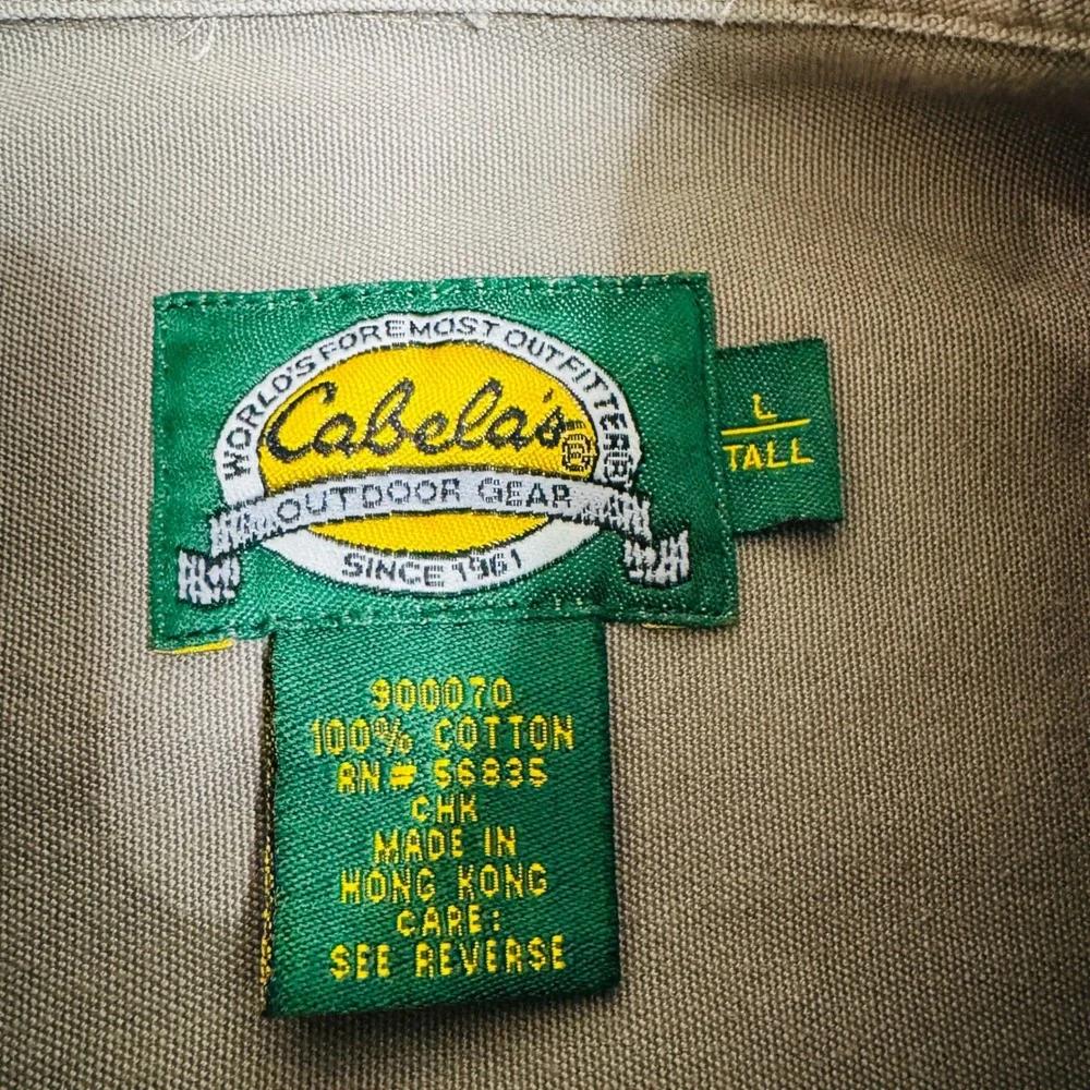 Cabelas Shooting Shirt Mens L Tall Tan Cotton‎ Canvas Hunting Quilted Shoulder